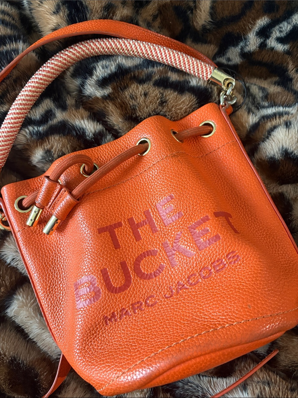 Authentic Marc Jacobs Mini Bucket Crossbody Bag in Bright Orange